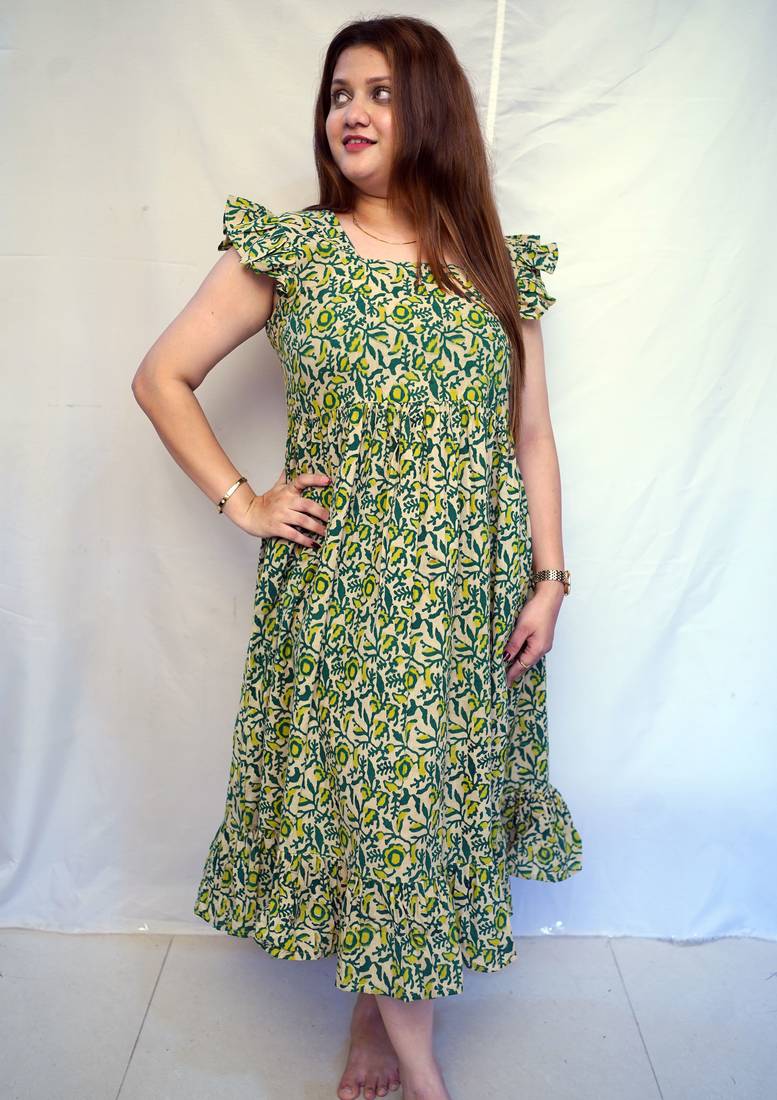 Cotton Green Kalamkari Handblock Printed Mid-Length kurti for Women