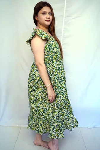 Cotton Green Kalamkari Handblock Printed Mid-Length kurti for Women