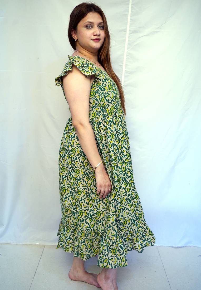 Cotton Green Kalamkari Handblock Printed Mid-Length kurti for Women