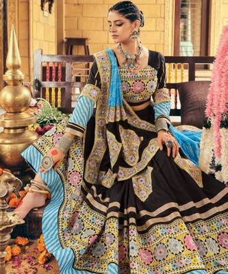 Navratri Black Mirror Work Lehenga Choli in Rayon 2