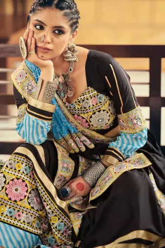 Navratri Black Mirror Work Lehenga Choli in Rayon