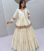 Navratri Cream Lehenga Choli in Cotton Poly