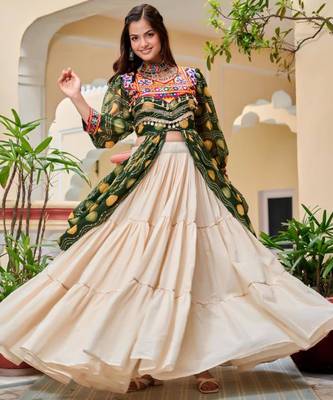 Navratri Cream Printed Lehenga Choli in Cotton Poly 1