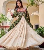 Navratri Cream Printed Lehenga Choli in Cotton Poly