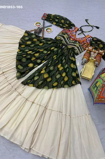 Navratri Cream Printed Lehenga Choli in Cotton Poly