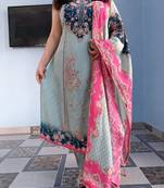 Light-grey silk blend embroidered kurta set