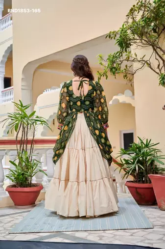 Navratri Cream Printed Lehenga Choli in Cotton Poly