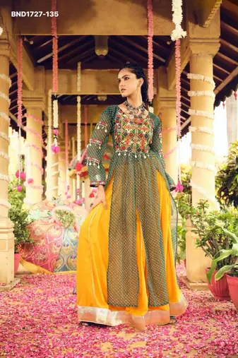 Navratri Yellow Mirror Work Lehenga Choli in Rayon