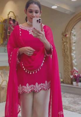 Hot-pink faux georgette embroidered palazzo set 3
