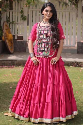 Navratri Pink Dori Detail Lehenga Choli in Cotton Poly