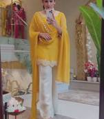 Yellow faux georgette embroidered palazzo set