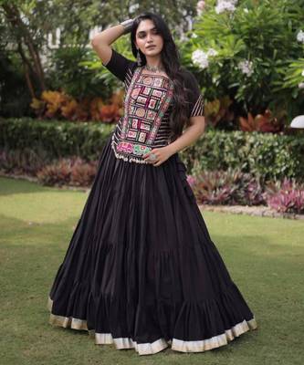 Navratri Black Dori Detail Lehenga Choli in Cotton Poly 1