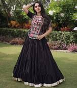 Navratri Black Dori Detail Lehenga Choli in Cotton Poly