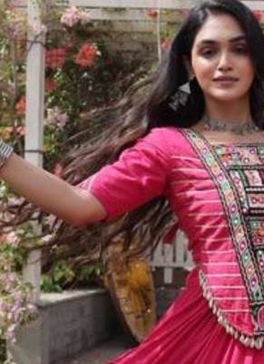 Navratri Pink Dori Detail Lehenga Choli in Cotton Poly 3