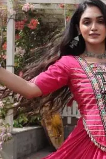 Navratri Pink Dori Detail Lehenga Choli in Cotton Poly
