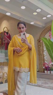 Yellow faux georgette embroidered palazzo set 3