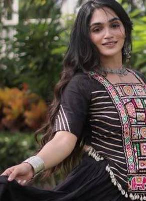 Navratri Black Dori Detail Lehenga Choli in Cotton Poly 3