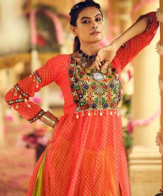 Navratri Yellow Mirror Work Lehenga Choli in Rayon 3