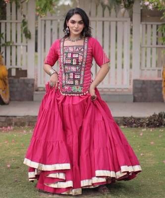 Navratri Pink Dori Detail Lehenga Choli in Cotton Poly 4