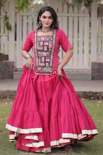 Navratri Pink Dori Detail Lehenga Choli in Cotton Poly