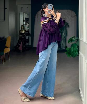 Purple cotton poly embroidered  top 1