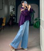 Purple cotton poly embroidered  top