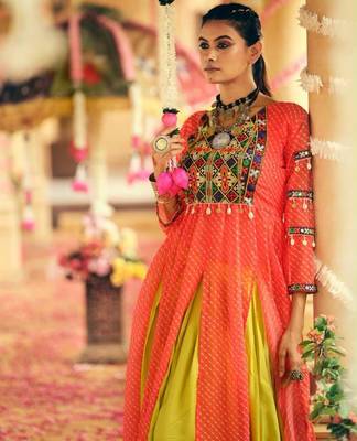 Navratri Yellow Mirror Work Lehenga Choli in Rayon 4