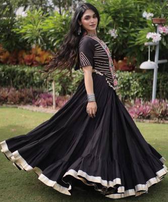 Navratri Black Dori Detail Lehenga Choli in Cotton Poly 5