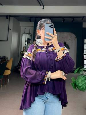 Purple cotton poly embroidered  top 2