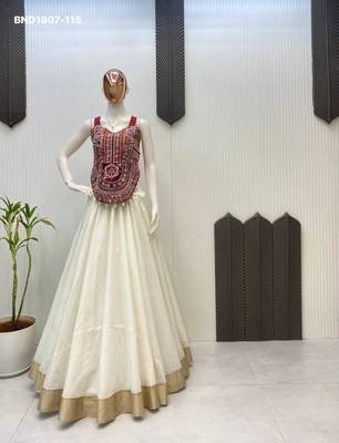 Navratri White Embroidered Lehenga Choli in Cotton Poly 1