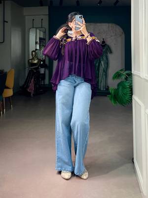 Purple cotton poly embroidered  top 3