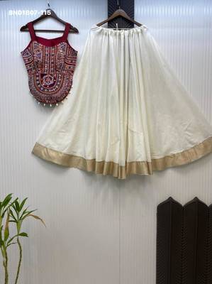 Navratri White Embroidered Lehenga Choli in Cotton Poly 3