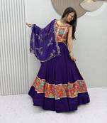 Navratri Violet Mirror Work Lehenga Choli in Cotton Poly