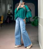 Green cotton poly embroidered  top
