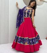 Navratri Rani-pink Mirror Work Lehenga Choli in Cotton Poly