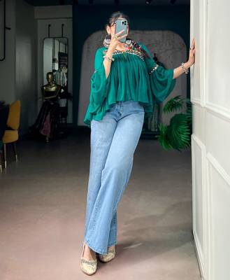 Green cotton poly embroidered  top 2
