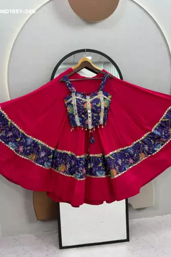 Navratri Rani-pink Mirror Work Lehenga Choli in Cotton Poly