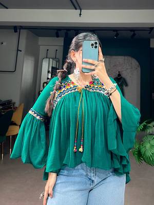 Green cotton poly embroidered  top 3
