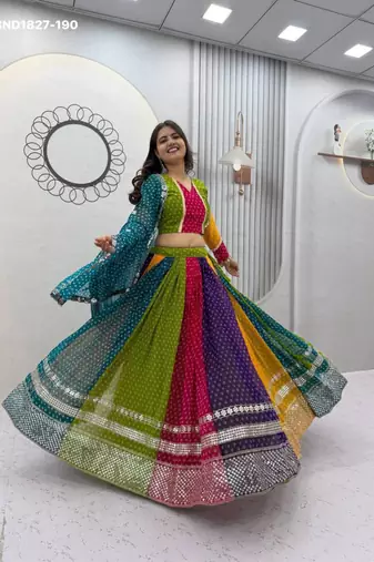 Navratri Multicolor Embroidered Lehenga Choli in Georgette