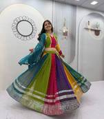 Navratri Multicolor Embroidered Lehenga Choli in Georgette