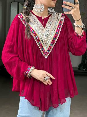 Magenta cotton poly embroidered  top 2