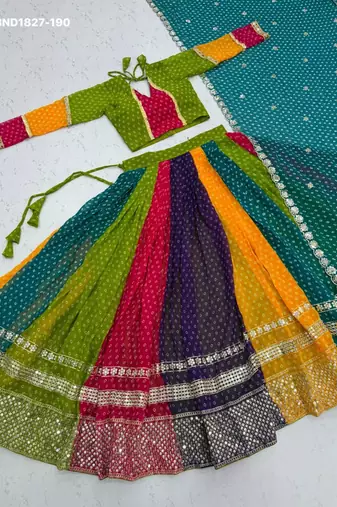 Navratri Multicolor Embroidered Lehenga Choli in Georgette