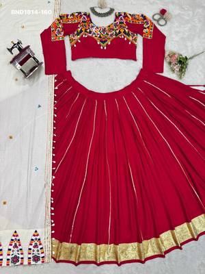 Navratri Red Mirror Work Lehenga Choli in Silk Blend 3