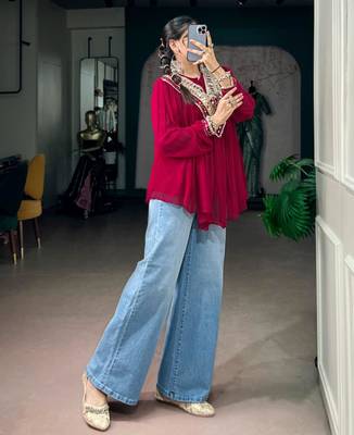 Magenta cotton poly embroidered  top 3