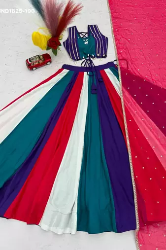 Navratri Multicolor Embroidered Lehenga Choli in Cotton Poly