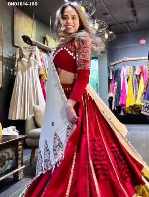 Navratri Red Mirror Work Lehenga Choli in Silk Blend 4