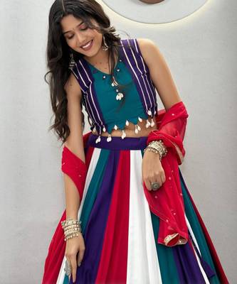 Navratri Multicolor Embroidered Lehenga Choli in Cotton Poly 5