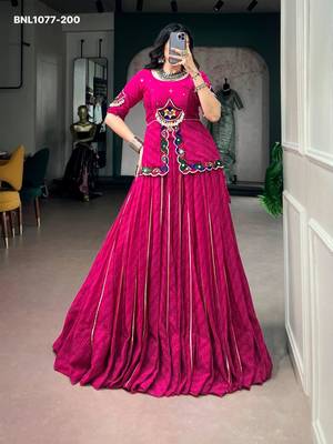 Navratri Pink Mirror Work Lehenga Choli in Georgette 1