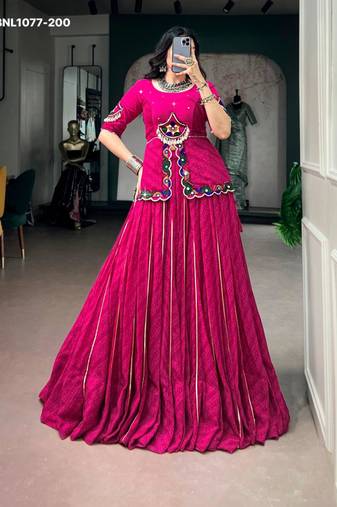 Navratri Pink Mirror Work Lehenga Choli in Georgette
