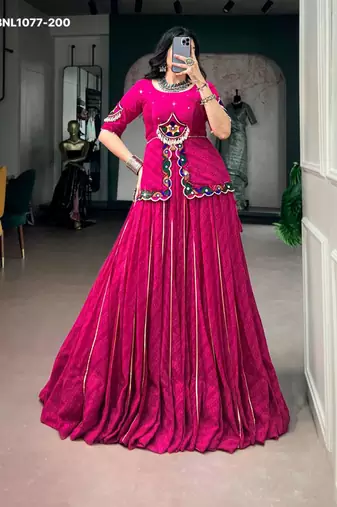 Navratri Pink Mirror Work Lehenga Choli in Georgette
